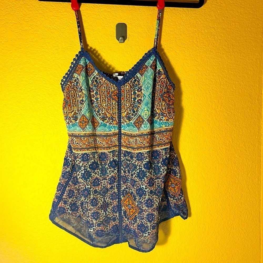 Collective CONCEPTS Spaghetti Strap Boho Summer Blouse Crochet Detail Festival S